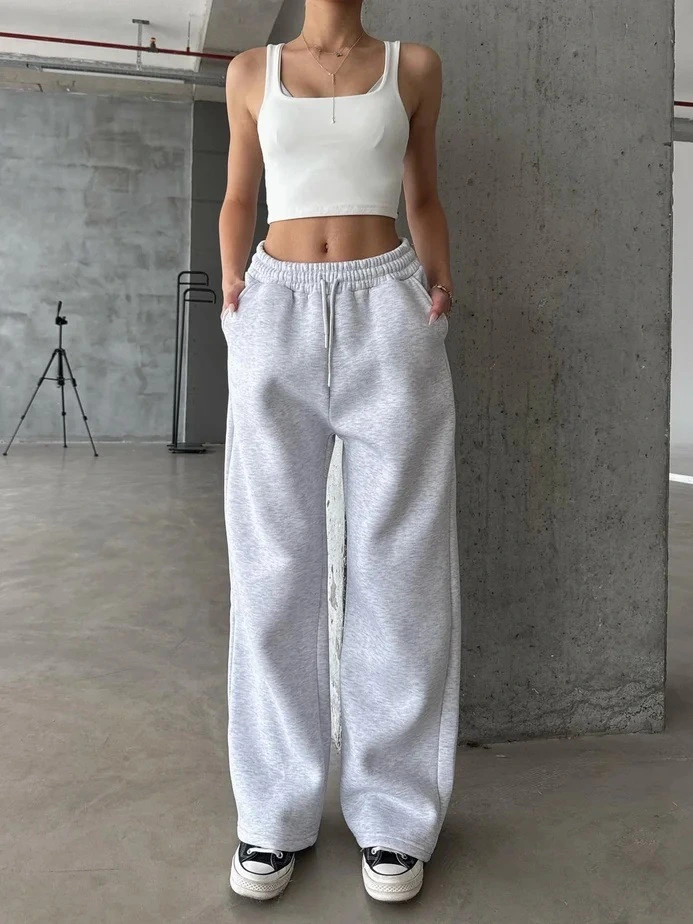 3 iplik şardonlu oversize eşofman gri - L