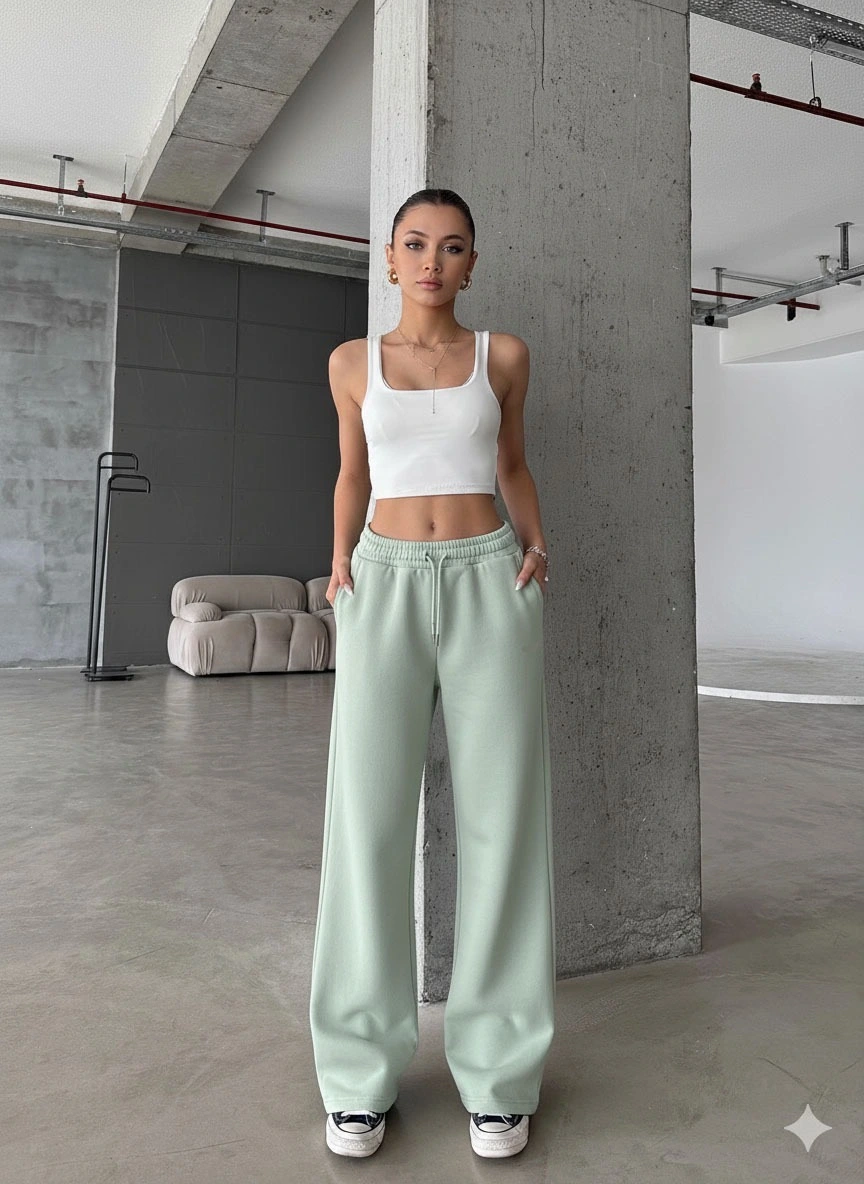 3 iplik şardonlu oversize eşofman mint yeşili - L