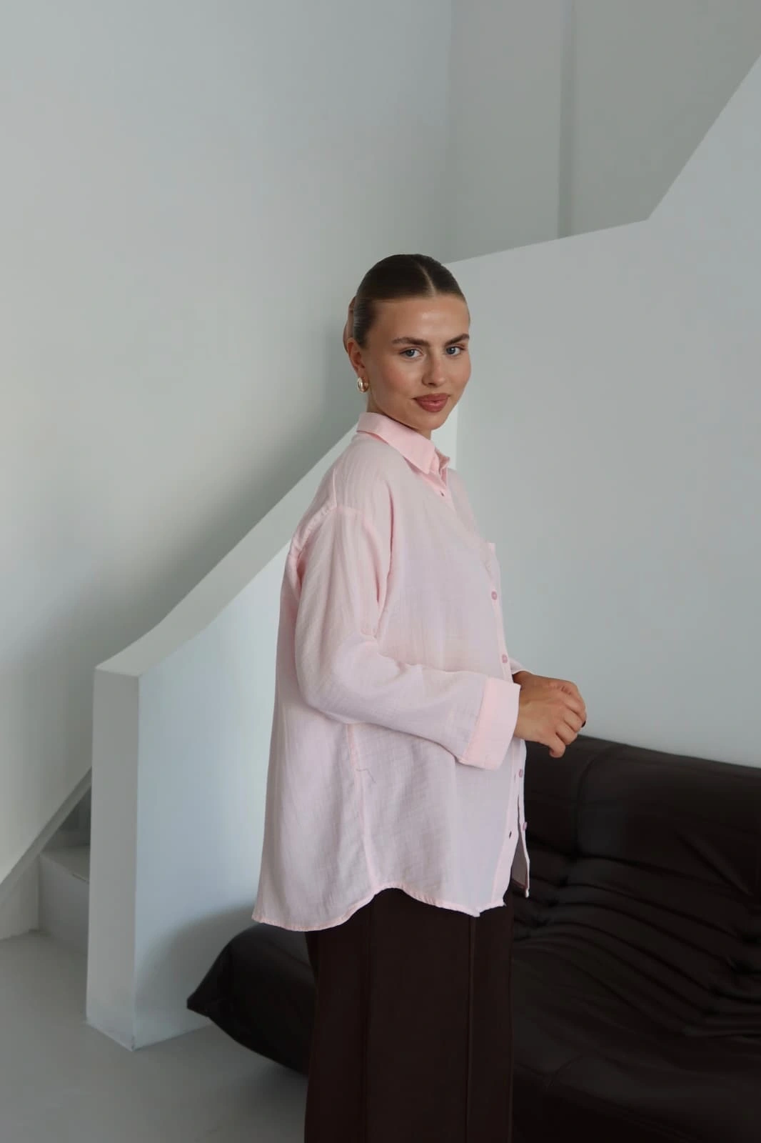 Tek cepli müslin gömlek pembe pt - 2
