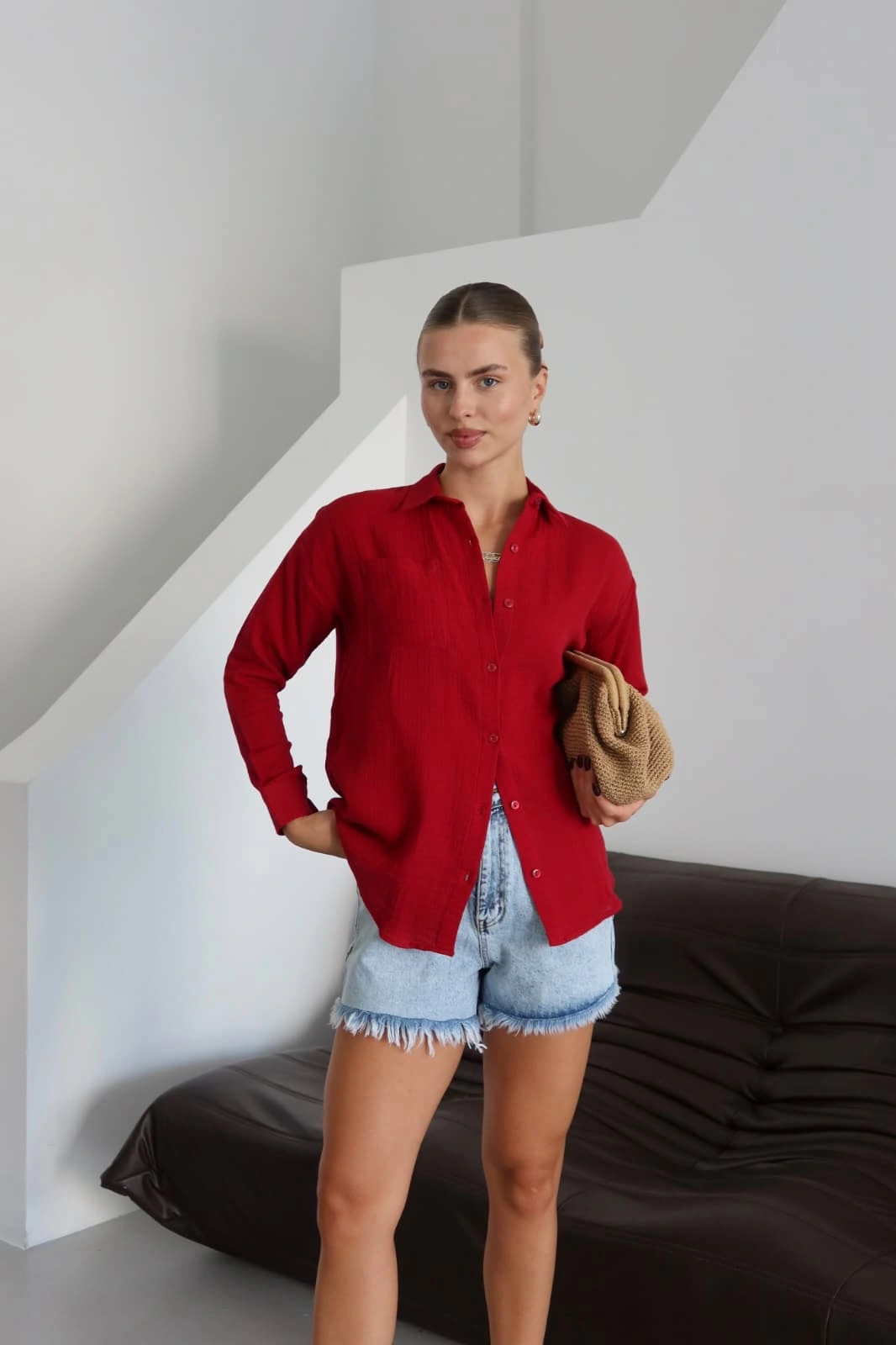 Tek cepli müslin gömlek bordo pt - 2