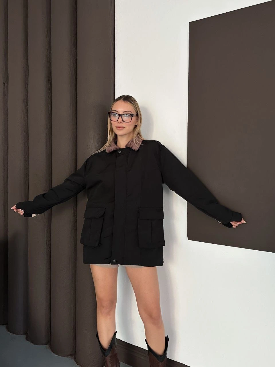 Astarlı yaka detaylı artos ceket siyah st2651019 - M