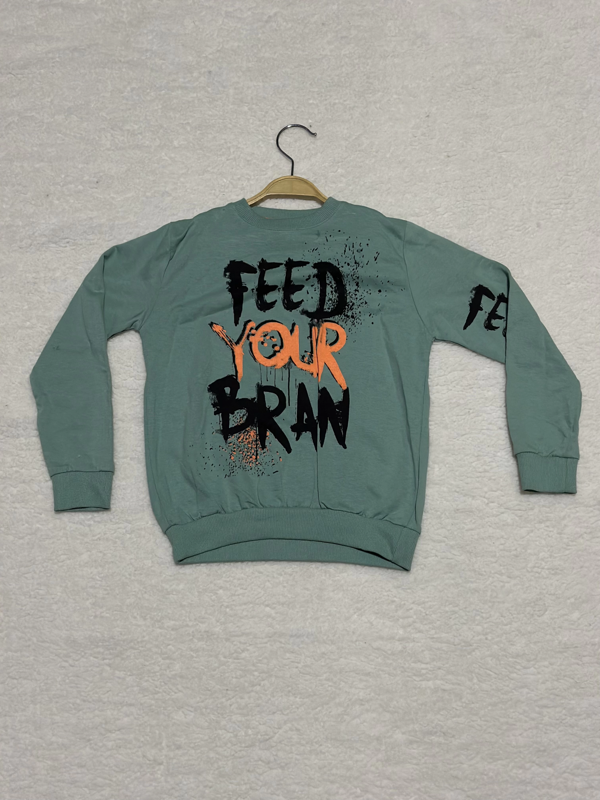 8 yaş Bisiklet yaka siyah turuncu yazı baskılı sweat erkek çocuk mint