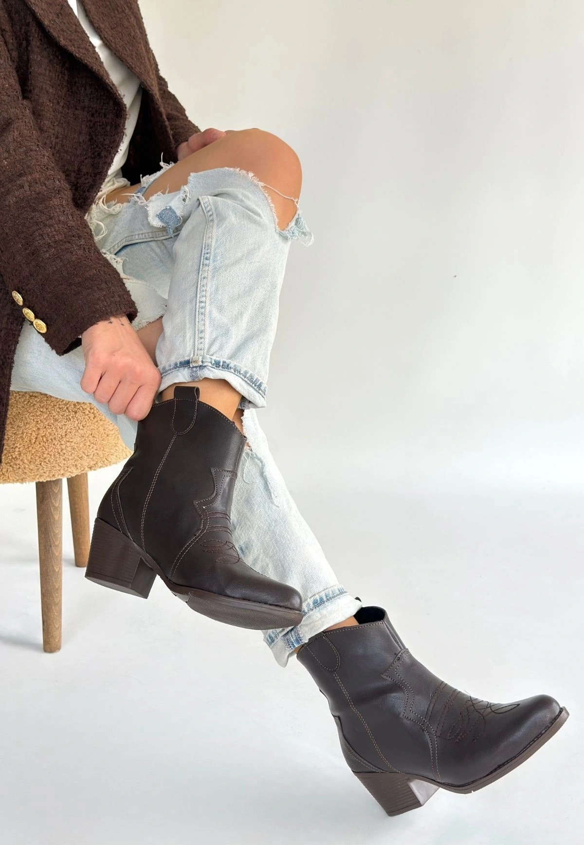 Akver Acı Kahve Cilt Topuklu Bot - 2