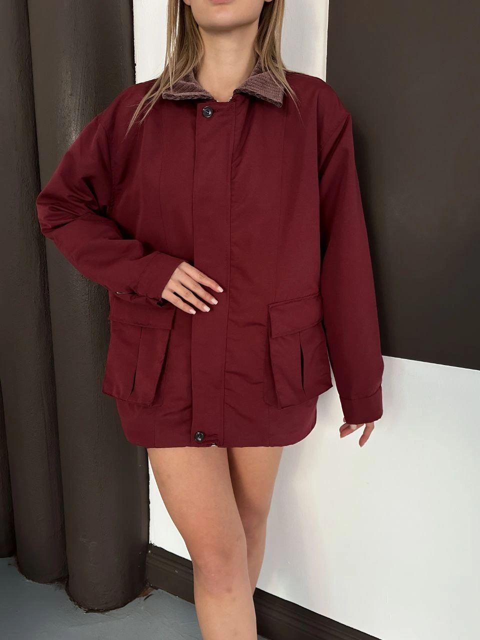 Astarlı yaka detaylı artos ceket bordo st2651019 - XL