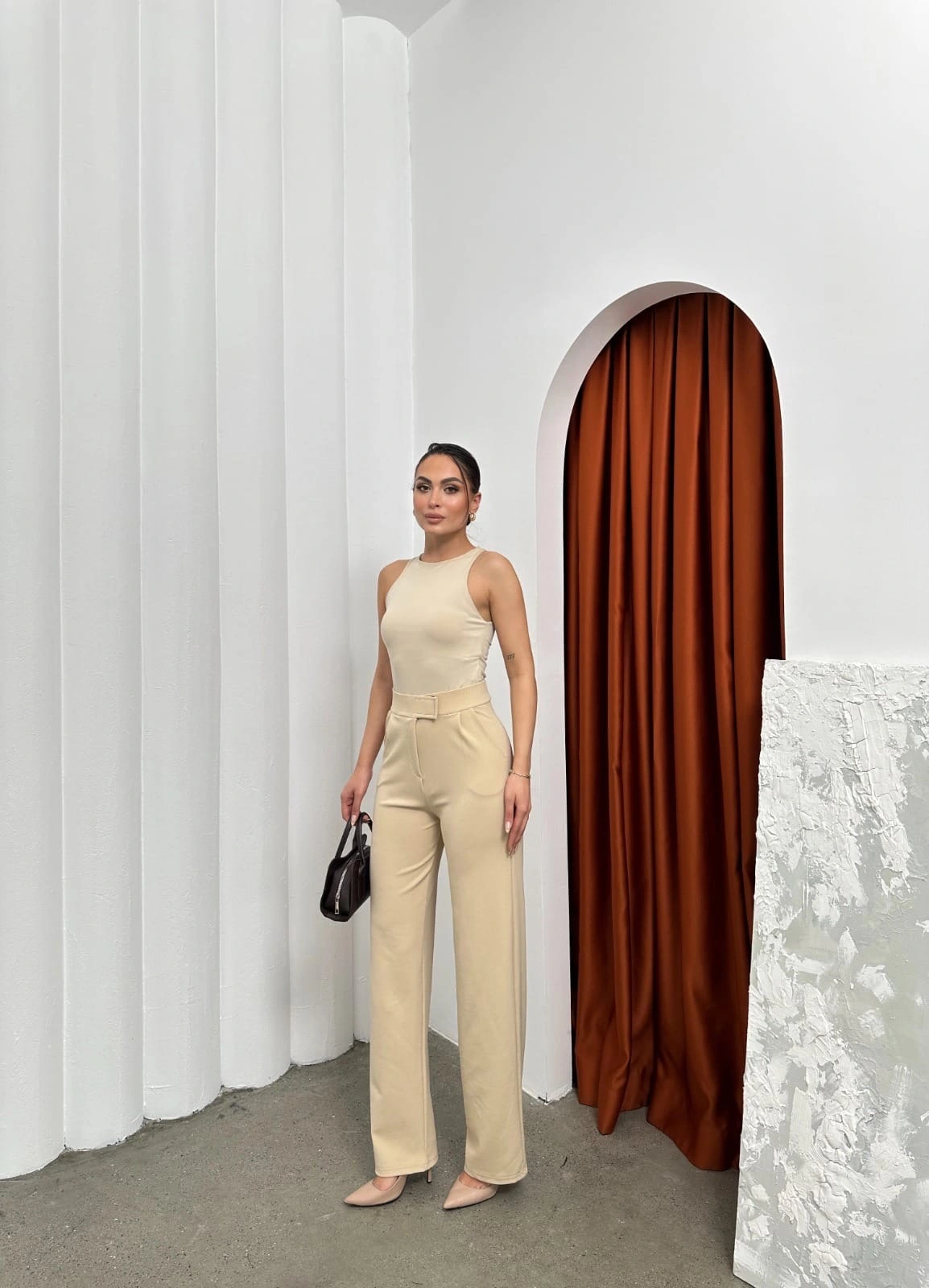 Cırtlı pantolon krep bej pt - 2