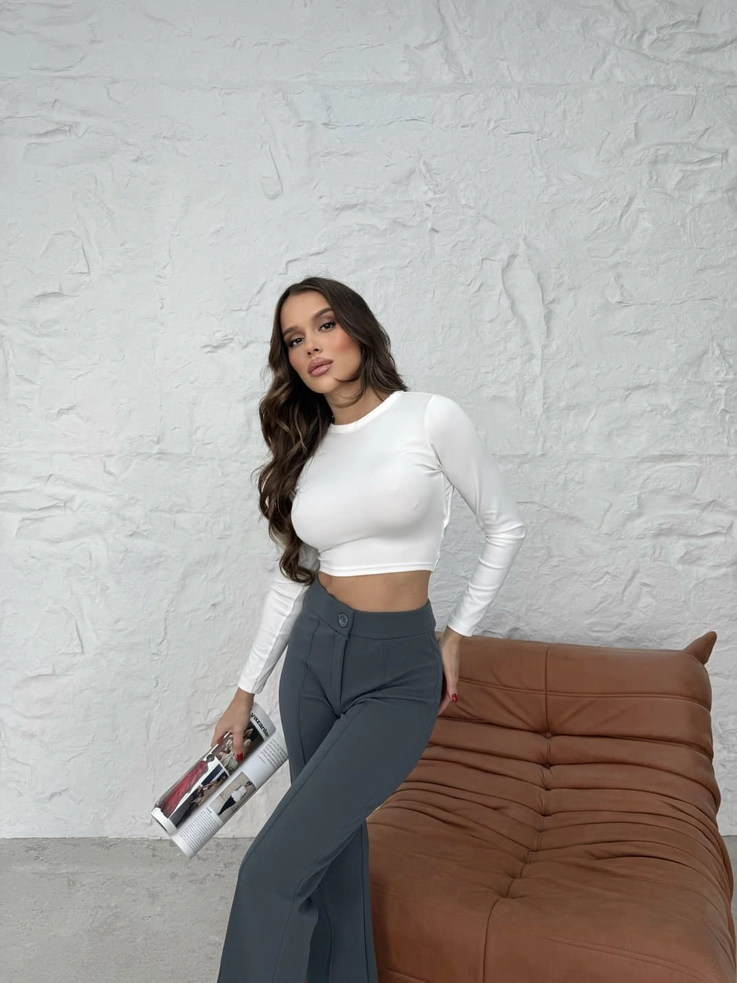 Düğmeli Palazzo pantolon füme p170091 - 2