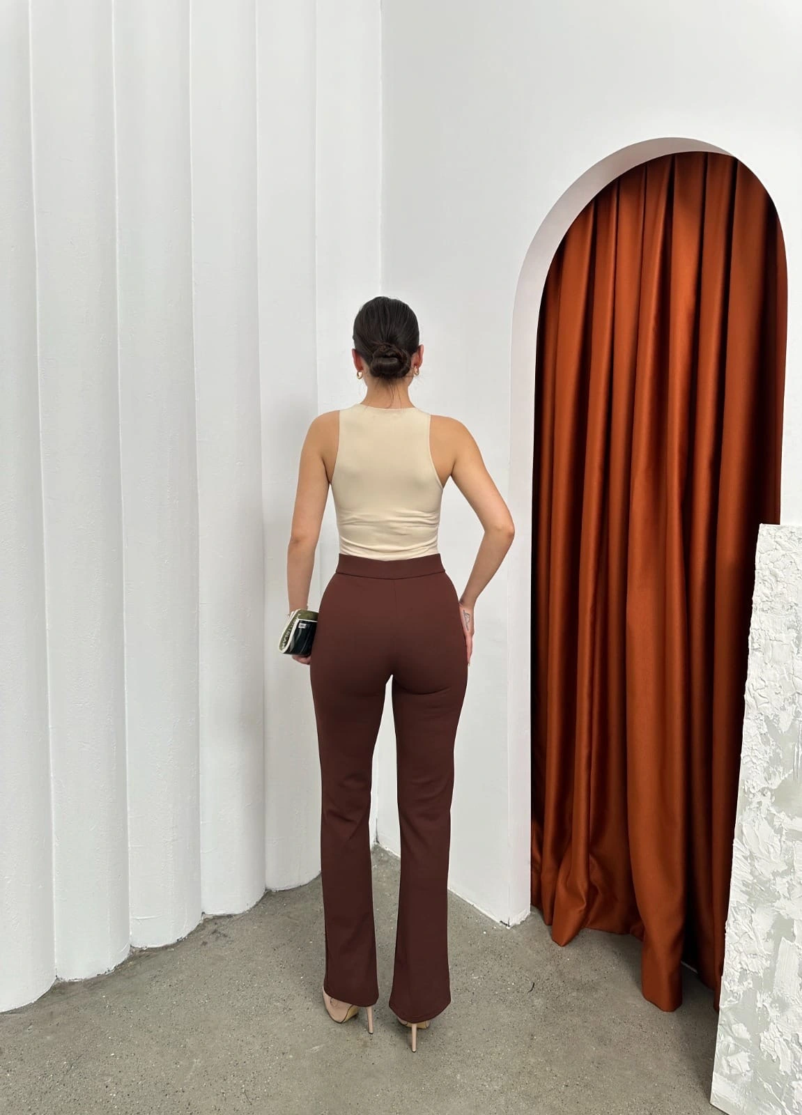 Düğmeli Palazzo pantolon kahve p170091 - 2