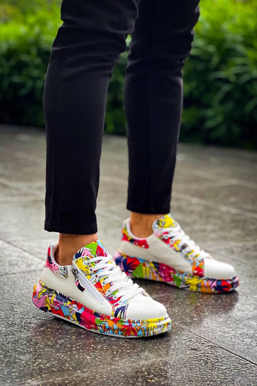 KB-02 Kuback Bağcıklı Crocodile Beyaz Kırmızı Günlük Erkek Ayakkabı