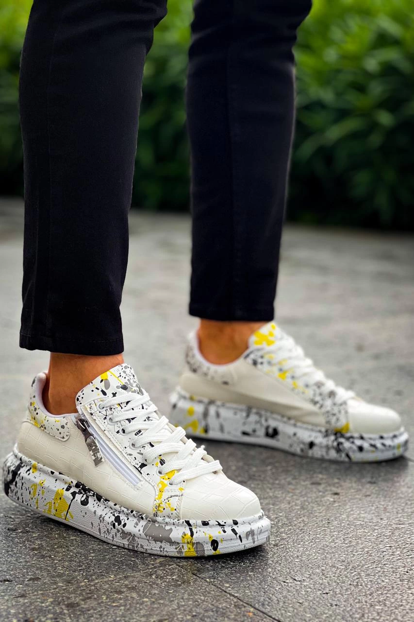 KB-02 Kuback Bağcıklı Crocodile Beyaz Sarı Günlük Erkek Ayakkabı