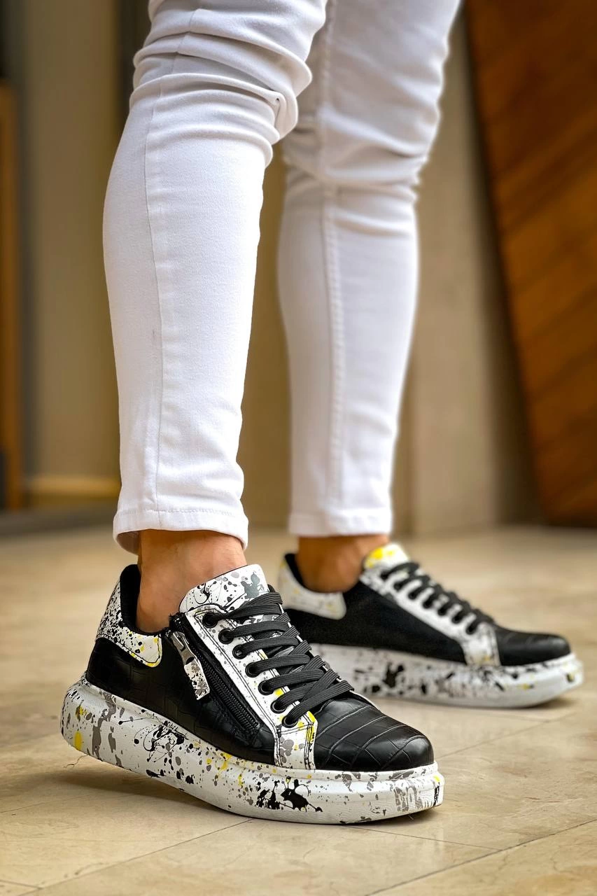 KB-02 Kuback Bağcıklı Crocodile Siyah Sarı Günlük Erkek Ayakkabı