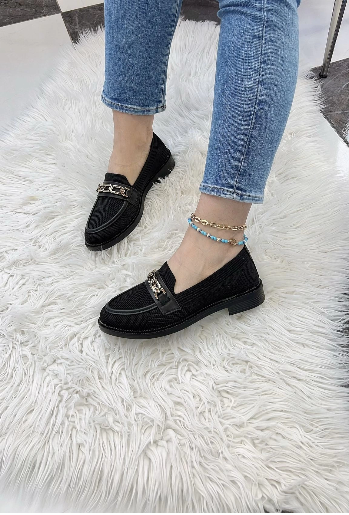 KB-021 Kuback Siyah Triko Siyah Taban U Toka  Günlük Kadın Ayakkabı - 36