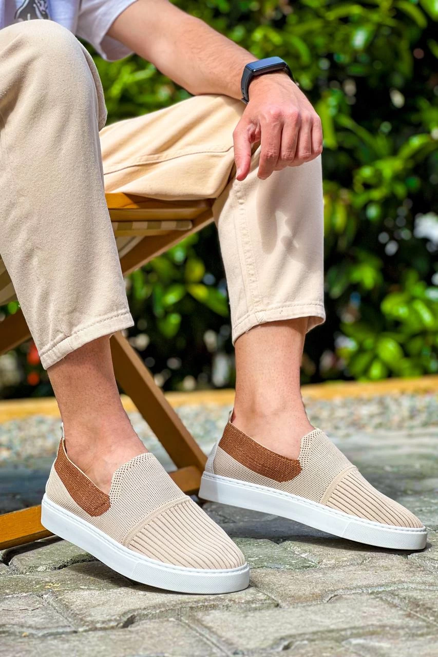 KB-114 Kuback Bej Taba Triko Yüksek Taban Bağcıksız Günlük Erkek Ayakkabı