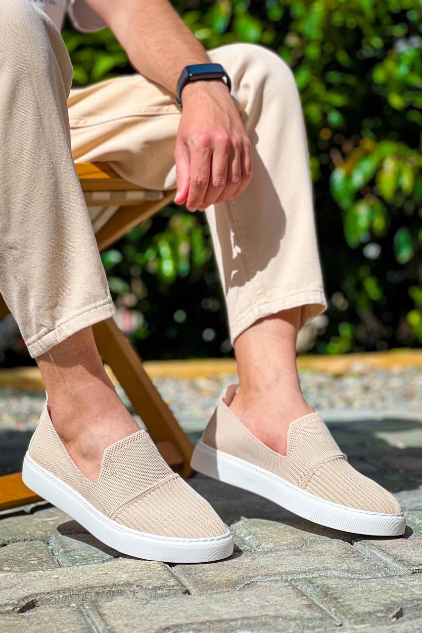 KB-114 Kuback Bej Triko Yüksek Taban Bağcıksız Günlük Erkek Ayakkabı