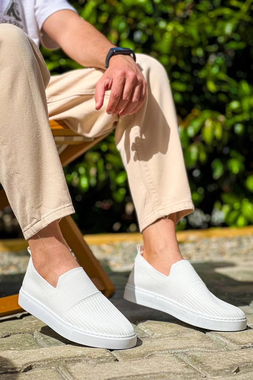 KB-114 Kuback Beyaz Triko Yüksek Taban Bağcıksız Günlük Erkek Ayakkabı