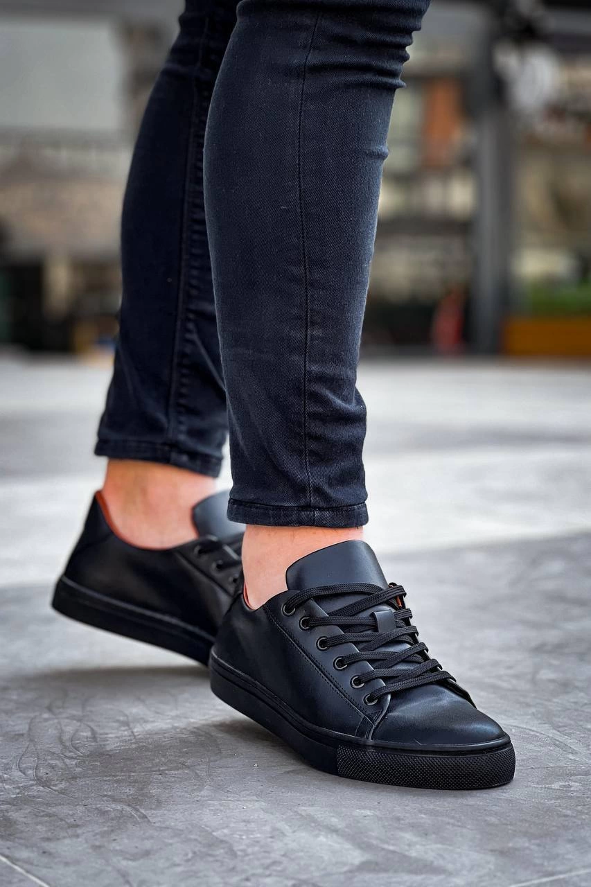 KB-122 Kuback Siyah Cilt Siyah Yüksek Taban Bağcıklı Günlük Erkek Ayakkabı