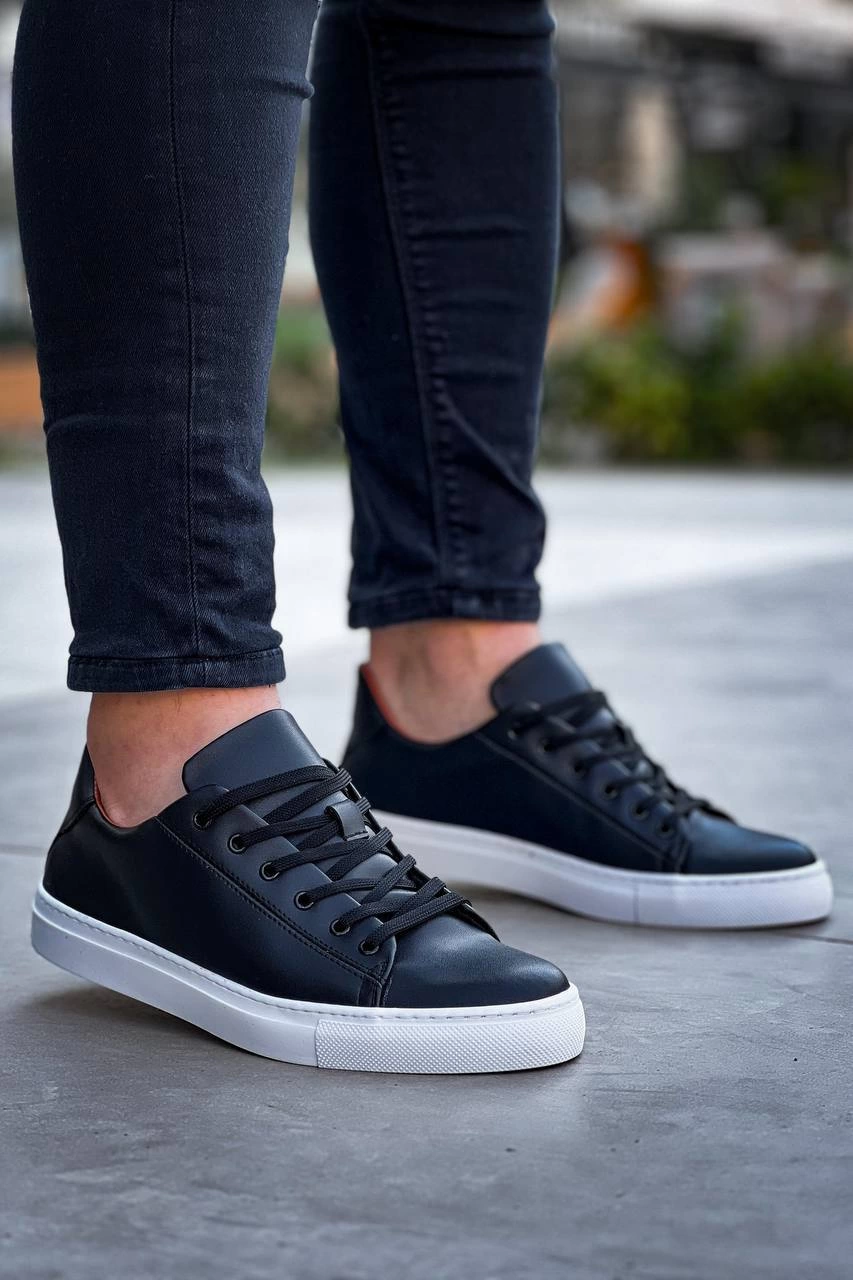 KB-122 Kuback Siyah Cilt Yüksek Taban Bağcıklı Günlük Erkek Ayakkabı