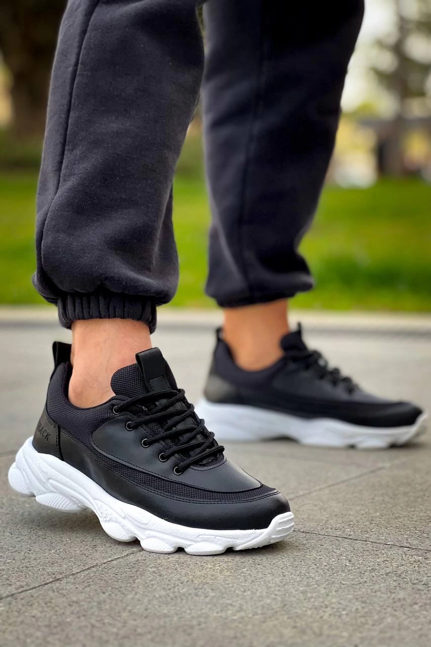 KB-707 Kuback Siyah Cilt Yüksek Taban Bağcıklı Günlük Erkek Ayakkabı