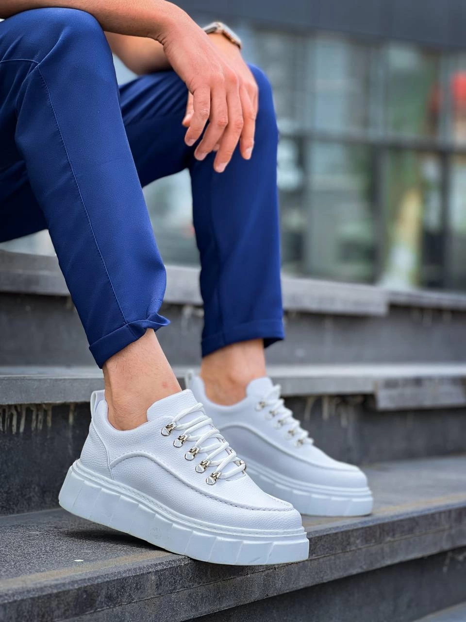 KB-X10 Kuback Beyaz Cilt Beyaz Yüksek Taban Günlük Spor Ayakkabı