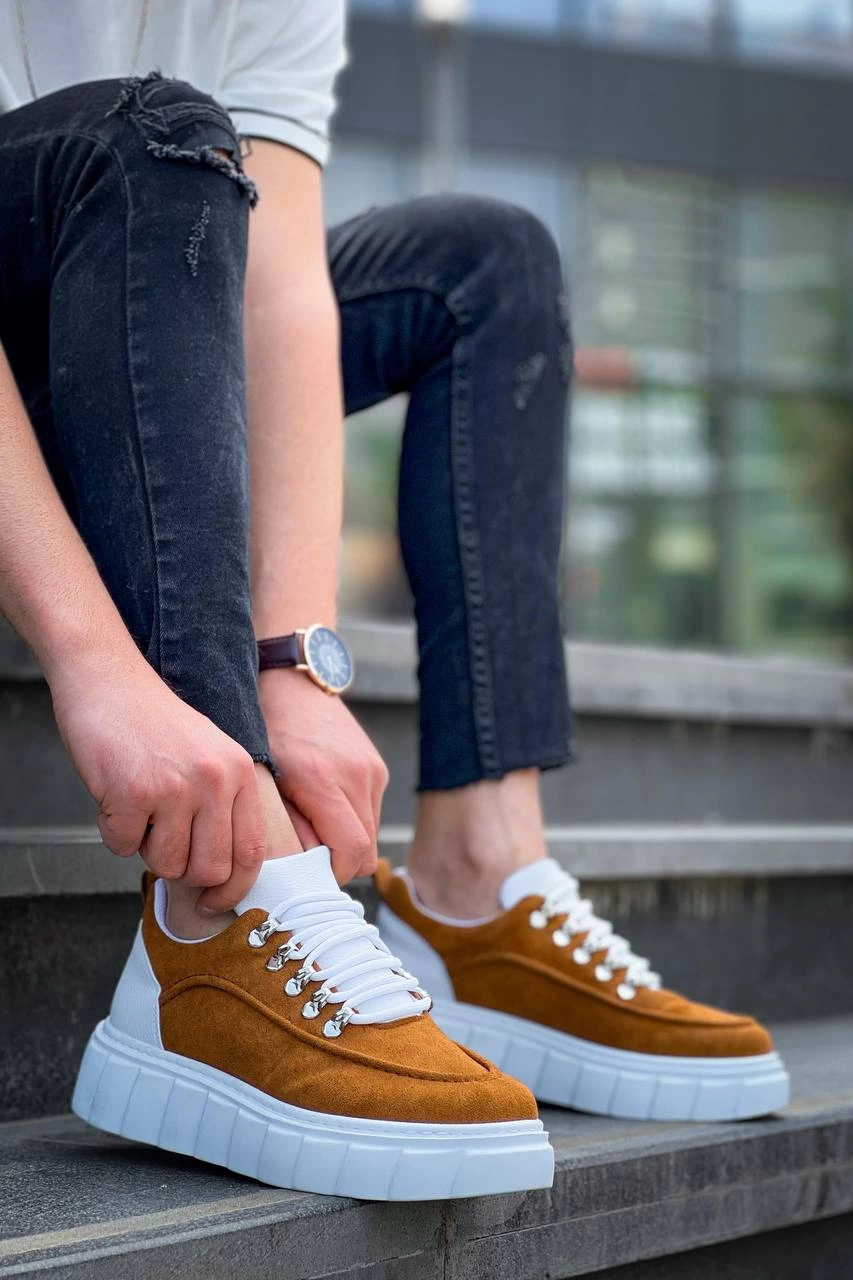 KB-X10 Kuback Taba Süet Beyaz Yüksek Taban Günlük Spor Ayakkabı