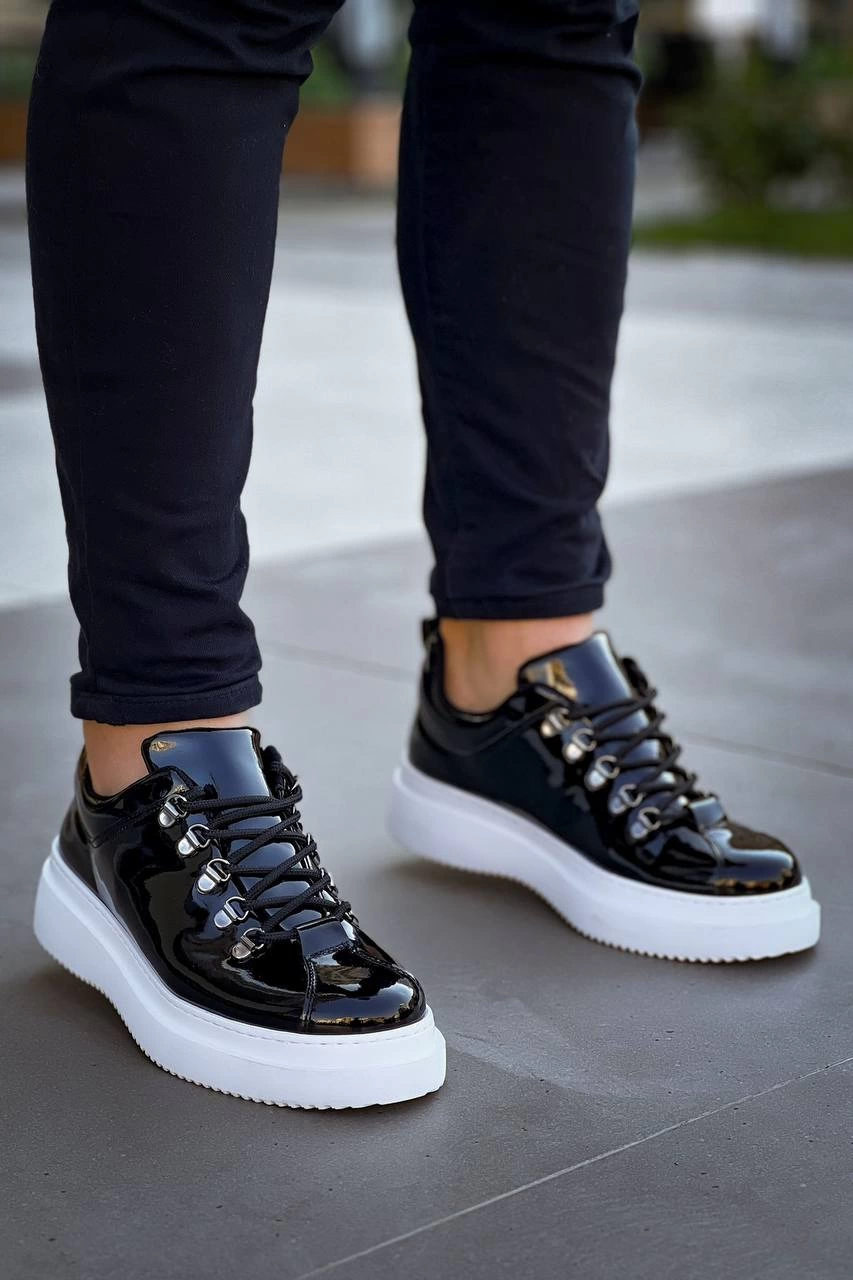 KB-X4 Kuback Siyah Rugan Yüksek Taban Bağcıklı Günlük Erkek Ayakkabı