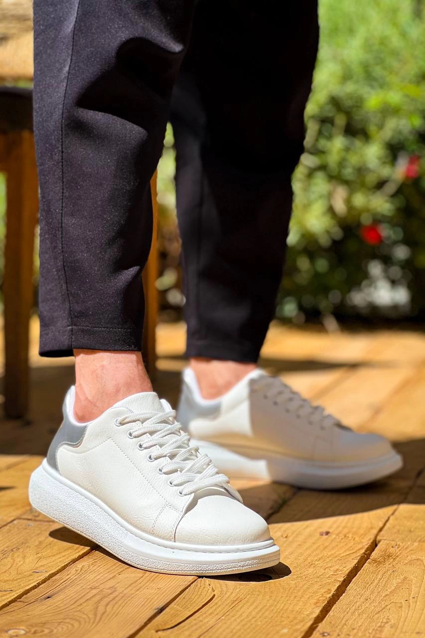 KB-X500 Kuback Beyaz Gümüş Yüksek Taban Bağcıklı Günlük Erkek Ayakkabı