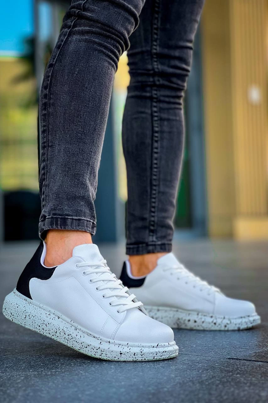 KB-X500 Kuback Beyaz Siyah Yüksek Taban Bağcıklı Günlük Erkek Ayakkabı