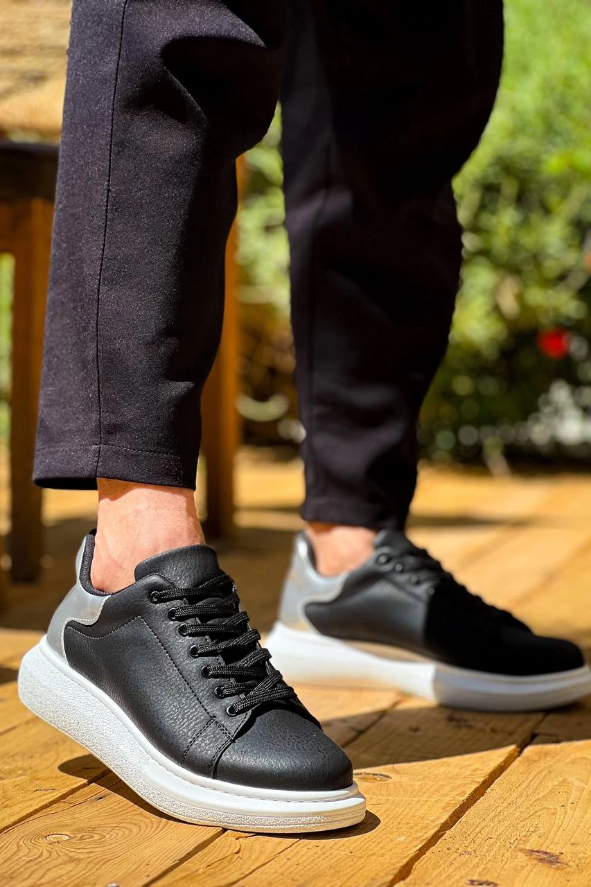 KB-X500 Kuback Siyah Gümüş Yüksek Taban Bağcıklı Günlük Erkek Ayakkabı