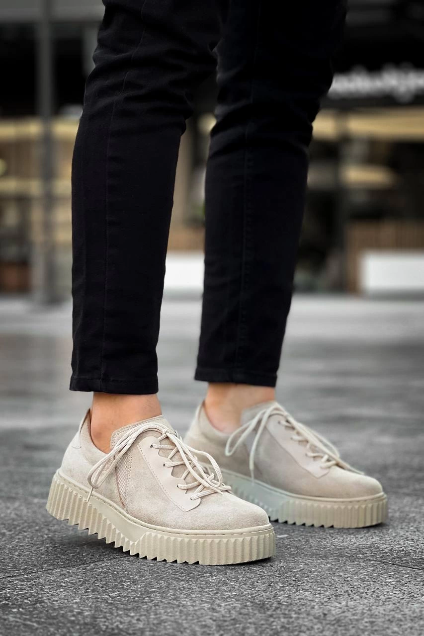 KB-X502 Kuback Bej Süet Yüksek Bej Taban Bağcık Detaylı Lastikli Günlük Erkek Ayakkabı