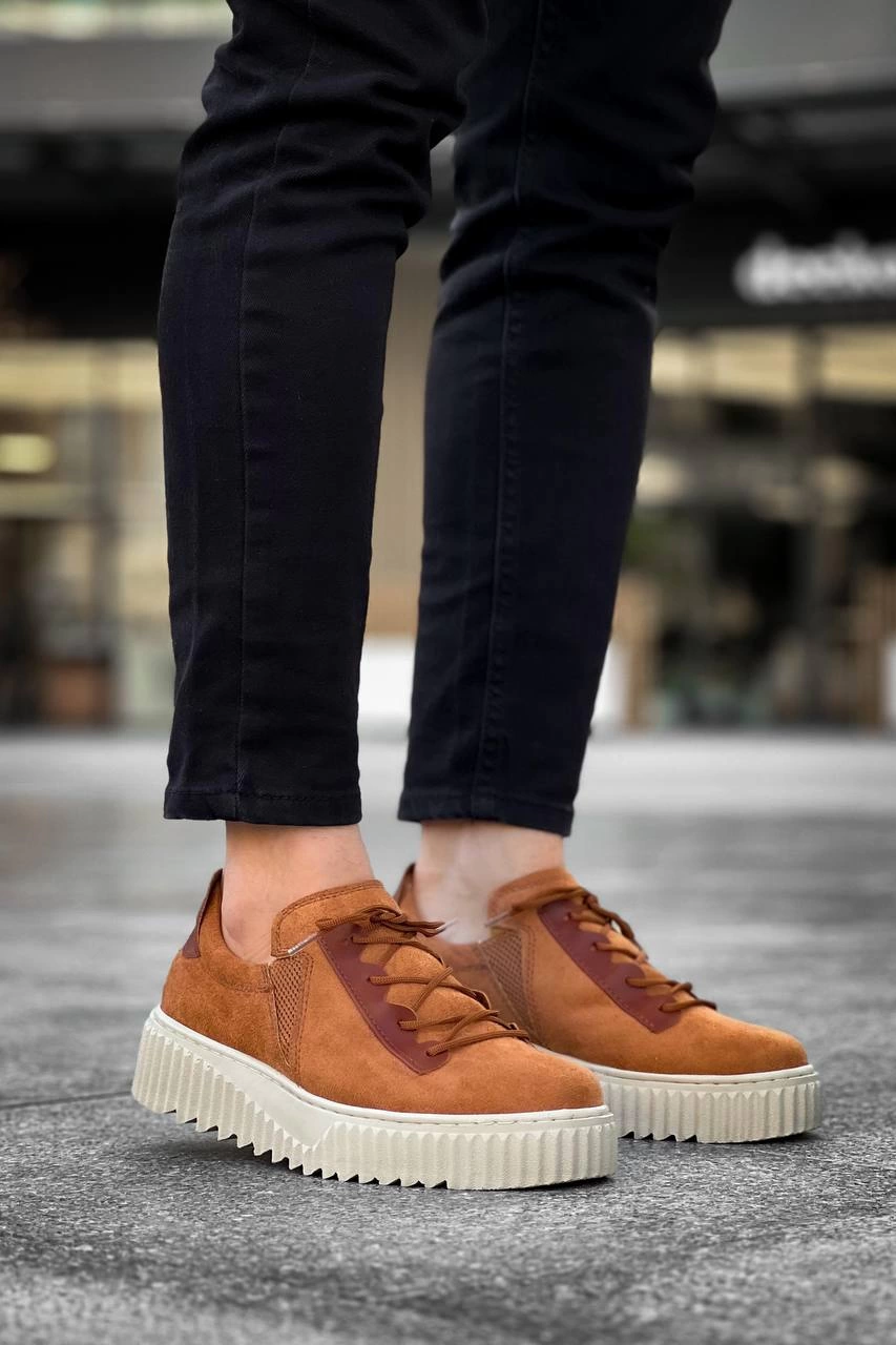 KB-X502 Kuback Taba Süet Yüksek Bej Taban Bağcık Detaylı Lastikli Günlük Erkek Ayakkabı