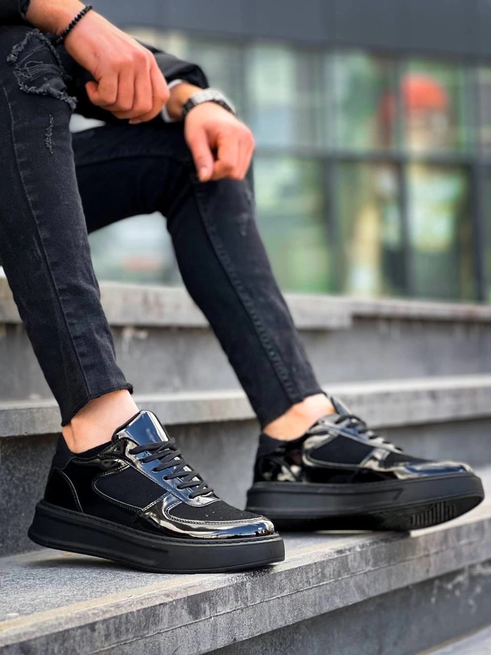 KB-X8 Kuback Siyah Rugan Yüksek Siyah Taban Günlük Spor Ayakkabı