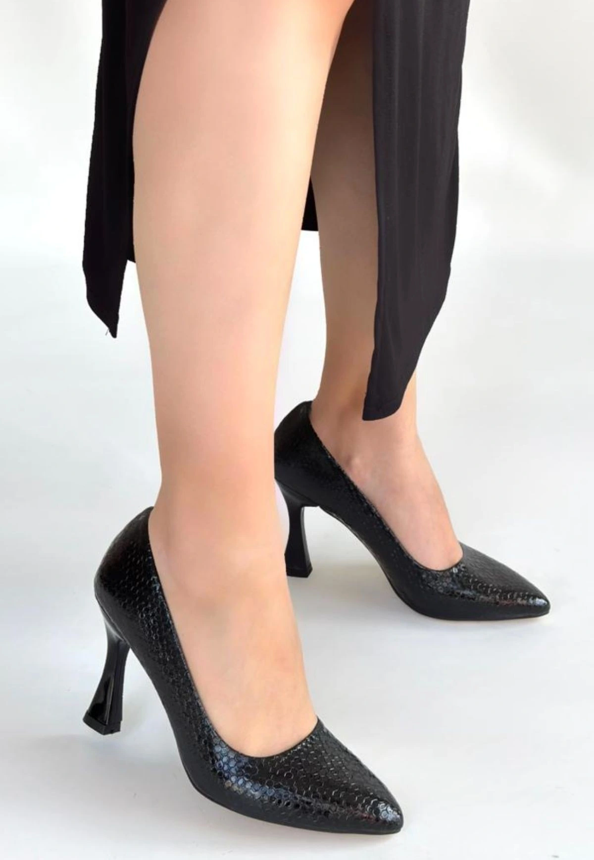 Merio Siyah Baskılı Rugan Topuklu Ayakkabı - 41