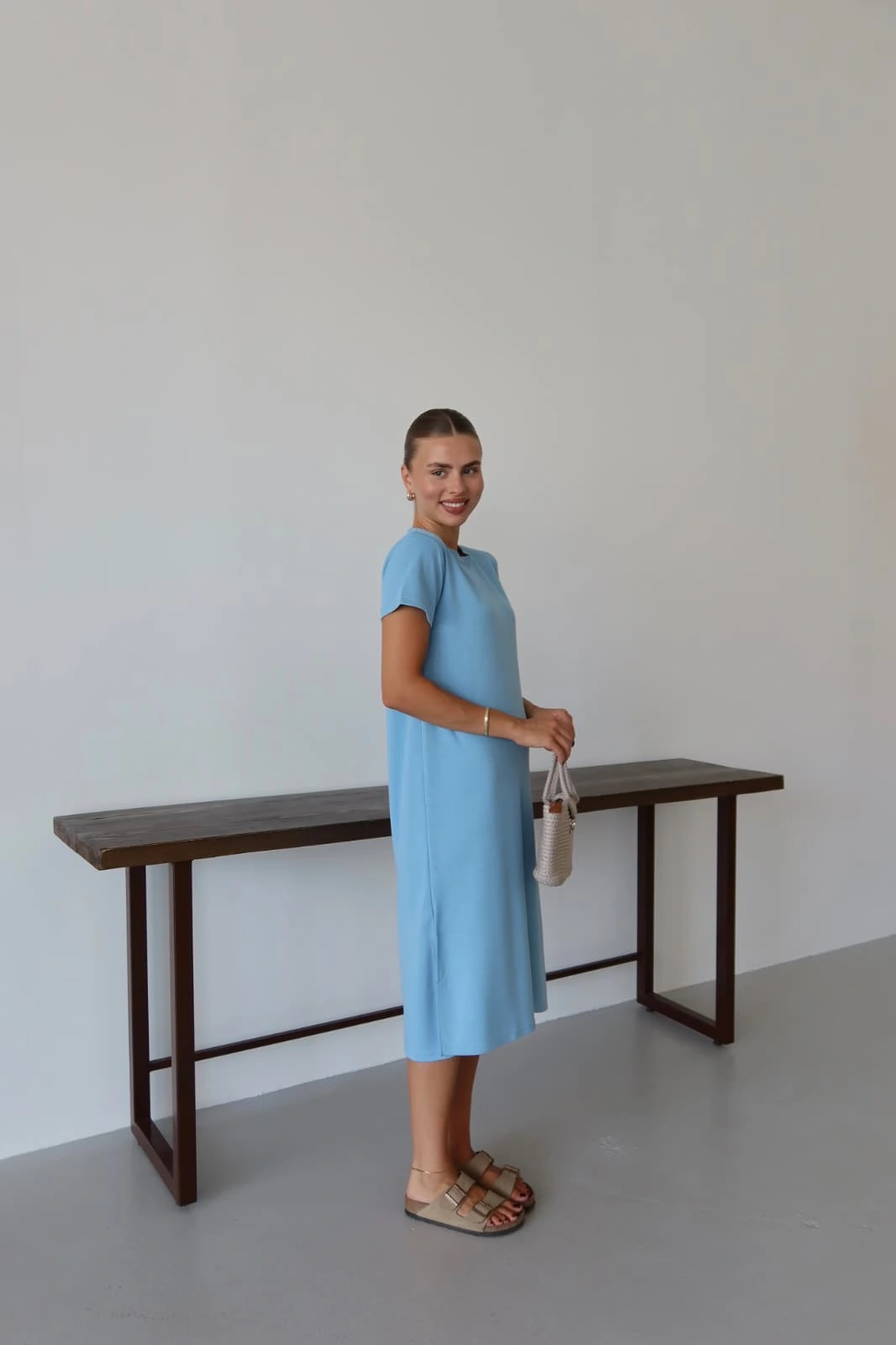 Modal yırtmaçlı elbise mavi pt - 2