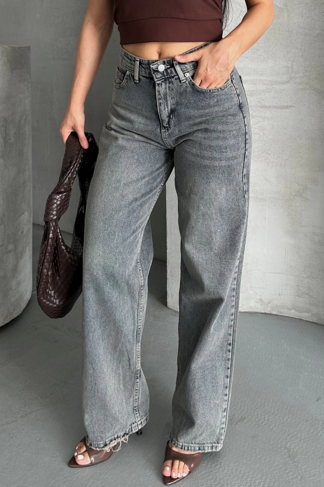 Palazzo bıyık kar yıkama buz mavi jeans pantolon d2008