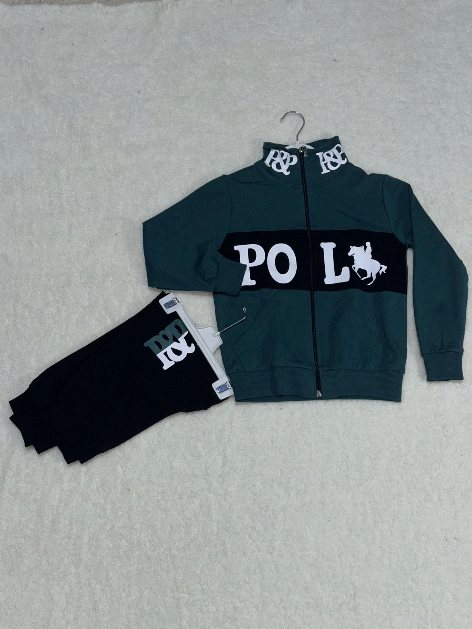 Siyah petrol yeşili baskılı kanguru cep alt üst eşofman takımı yeşil