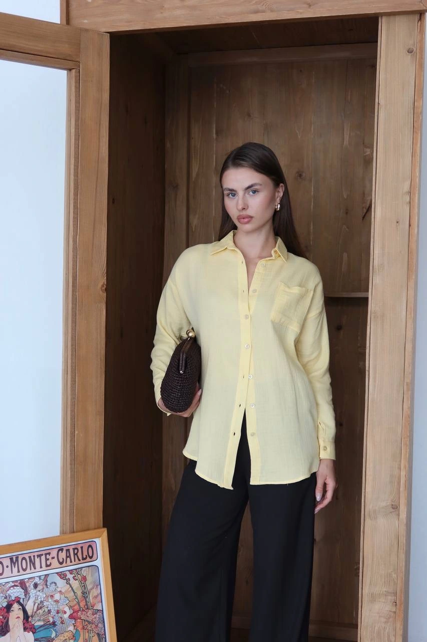 Tek cepli müslin gömlek sarı - 2