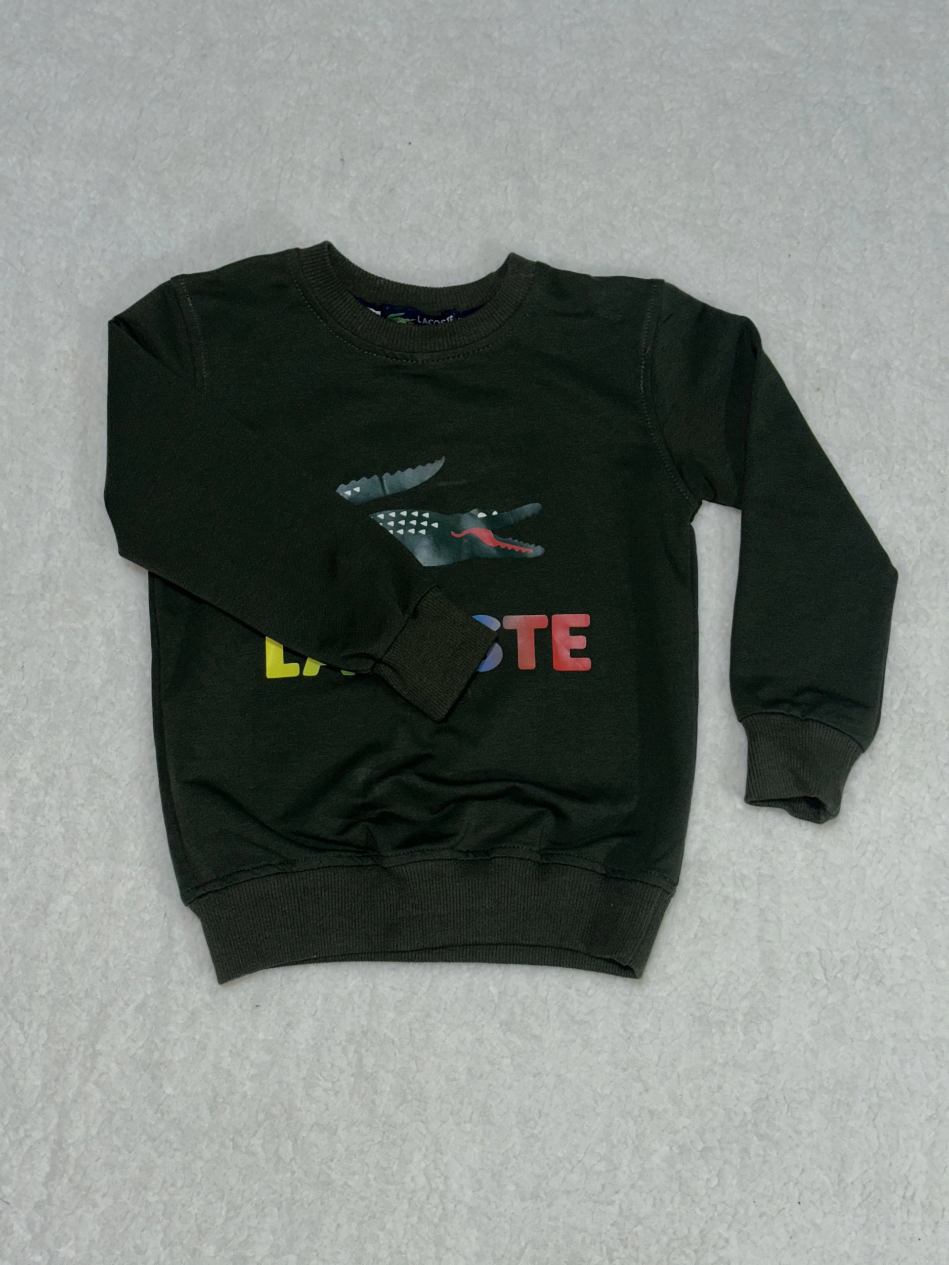 Timsah baskılı bisiklet yaka sweatshirt erkek çocuk haki