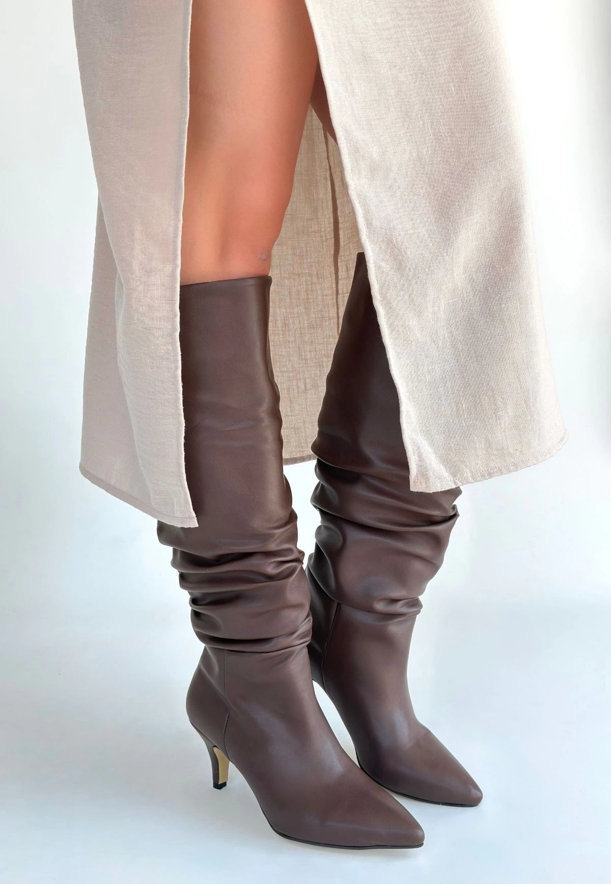 Zelya Kahverengi Cilt Topuklu Çizme