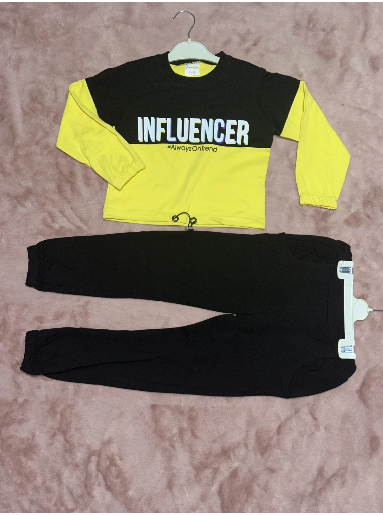 2-9 yaş beli lastikli ikili alt üst takım sarı siyah