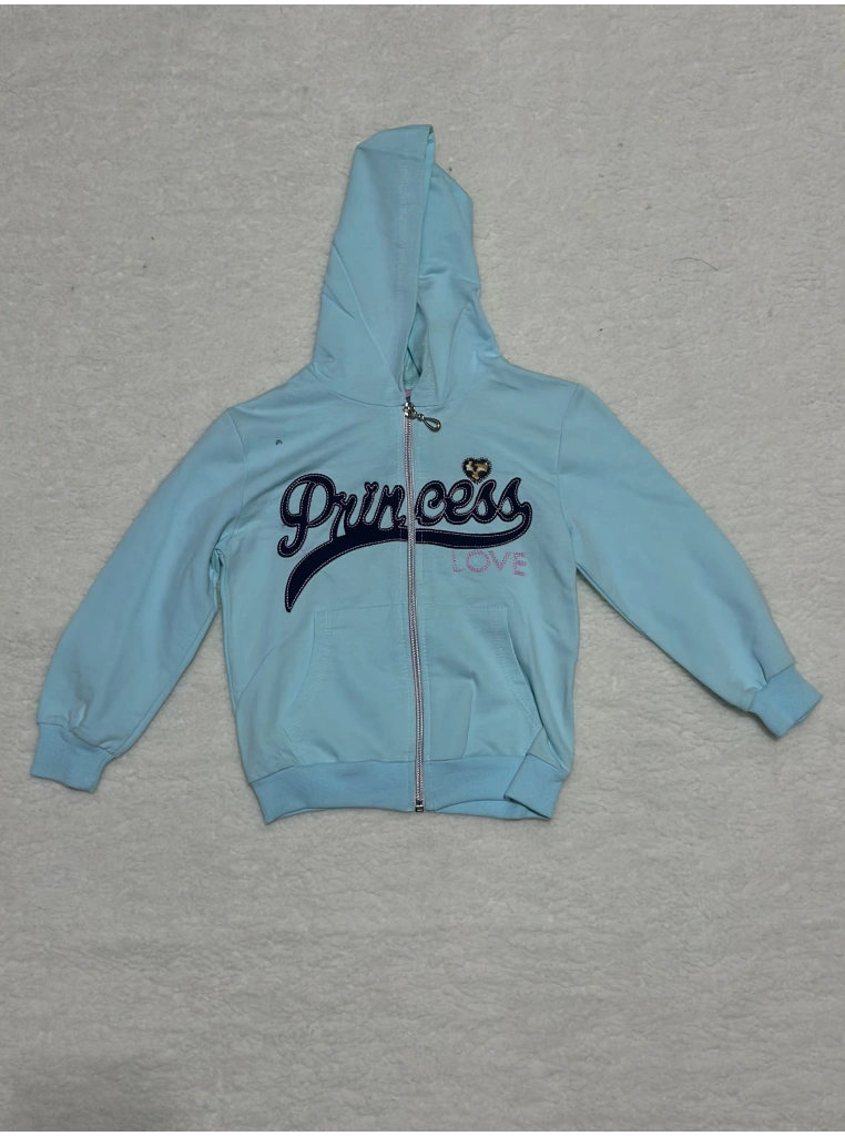 3-4 yaş kız çocuk lacivert yazılı önü fermuarlı  kapşonlu cepli hırka mavi