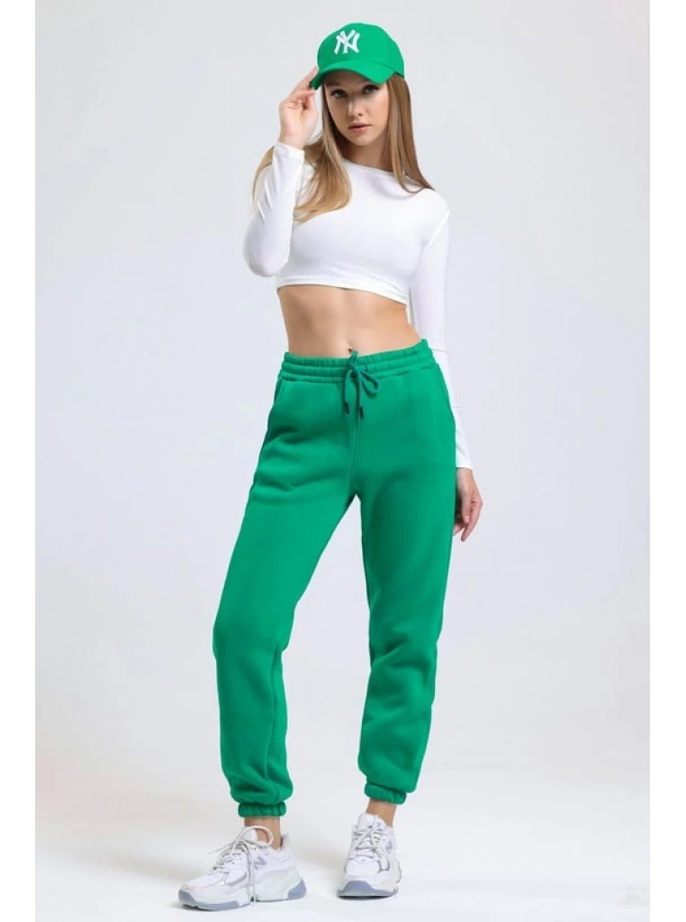 3 iplik şardonlu paça lastikli eşofman yeşil is001