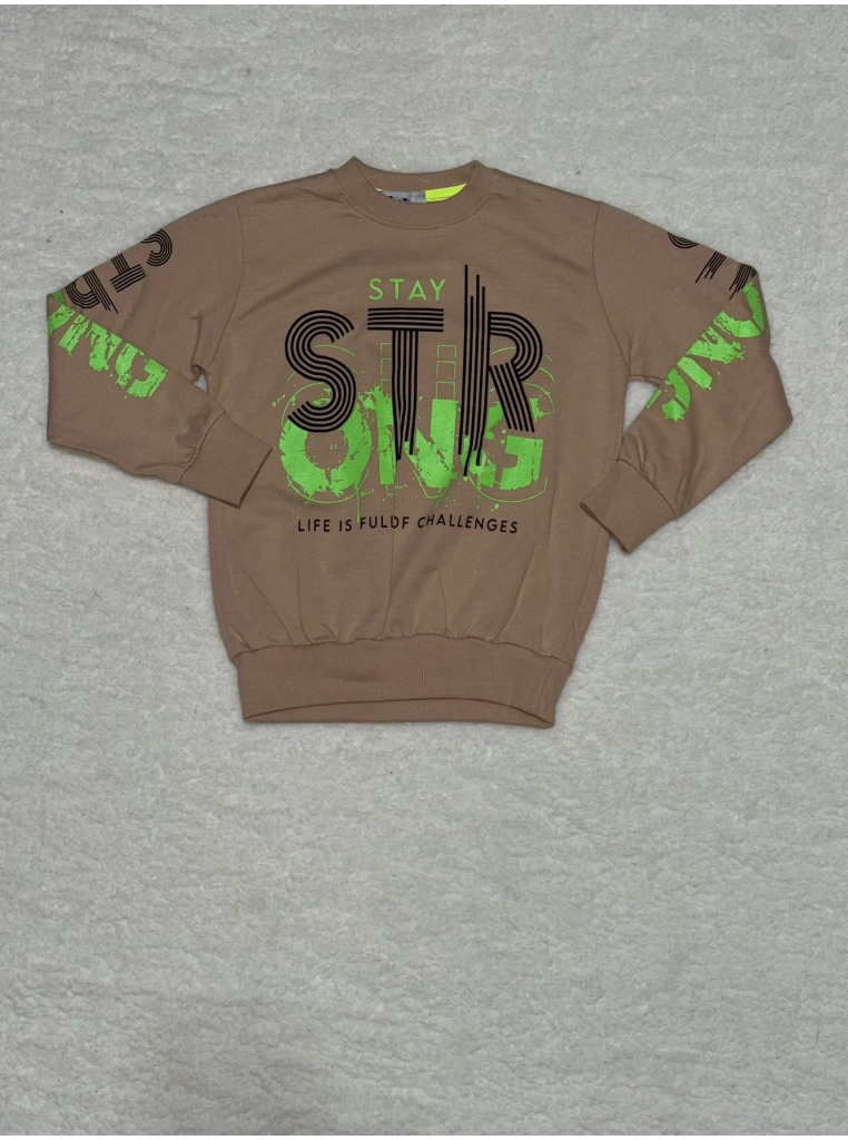 6 yaş str yazı basklı erkek çocuk bisiklet yaka sweat vizon