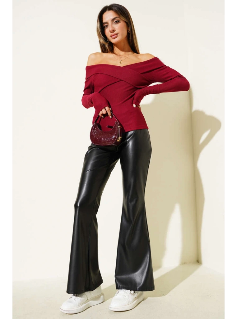 Madonna Çapraz Yaka Bluz Bordo t4331