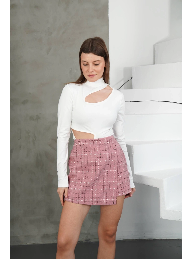 İki düğmeli şort etek pembe h26414