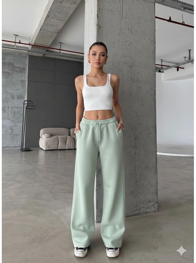 3 iplik şardonlu oversize eşofman mint yeşili