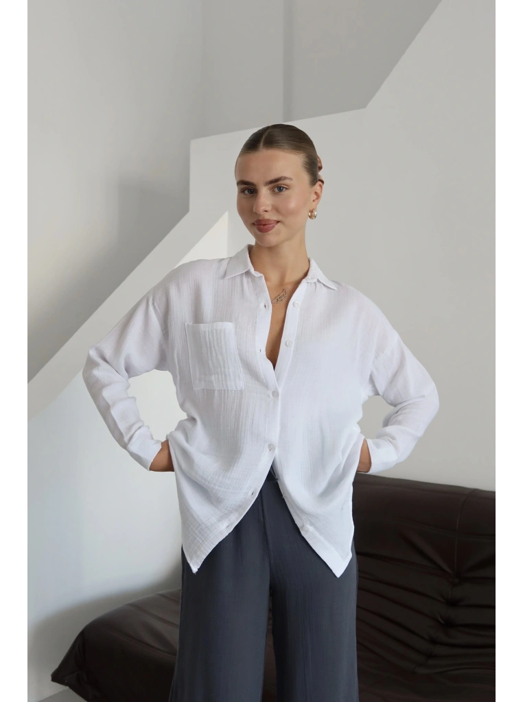 Tek cepli müslin gömlek beyaz pt
