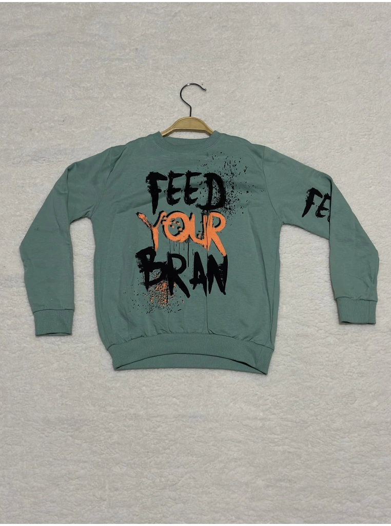 8 yaş Bisiklet yaka siyah turuncu yazı baskılı sweat erkek çocuk mint