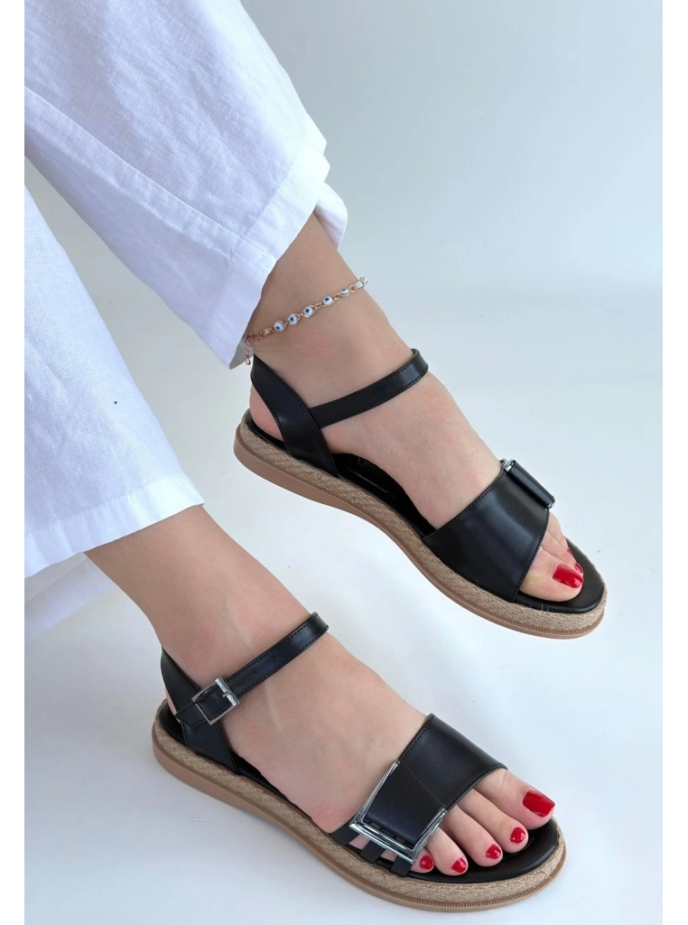 Andana Siyah Cilt Sandalet