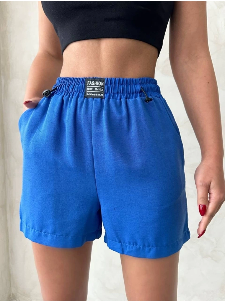Armalı keten şort saks mavisi s251003
