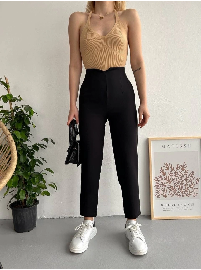 Atlas fletolu pantolon siyah