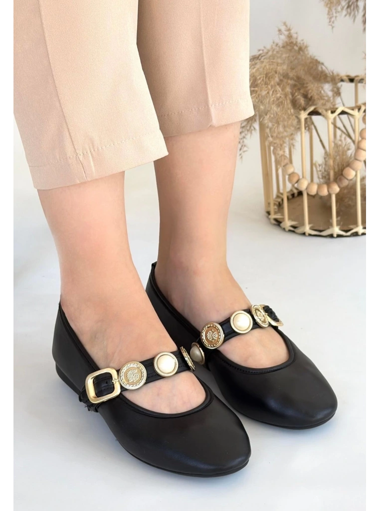 Atnis Siyah Cilt Babet Ayakkabı